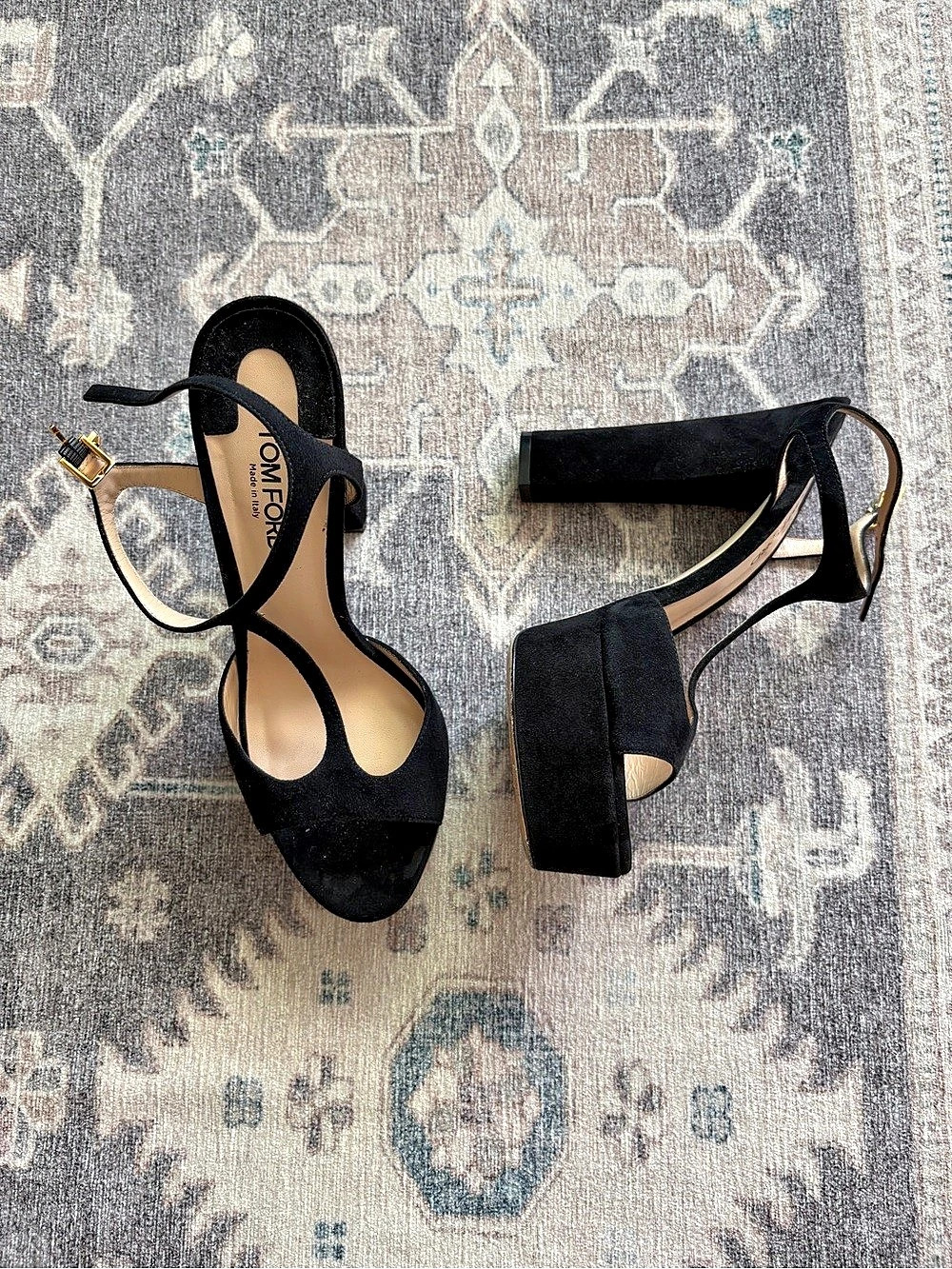 TOM FORD Angelina Suede Platform Sandal Black Heels EU 40